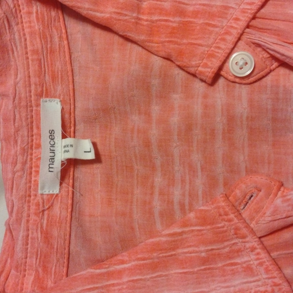 Maurices Large Coral/Salmon Button Down top. - Picture 3 of 7